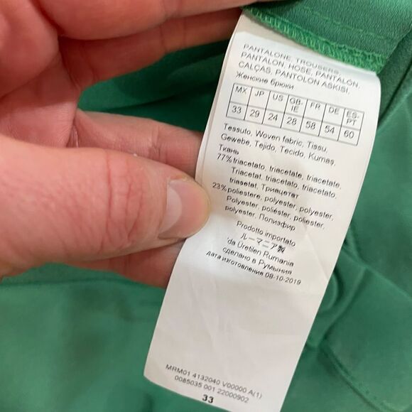 MARINA RINALDI Satin Trousers Green Wide Leg Light Summer Pants sz 24 - Picture 6 of 13